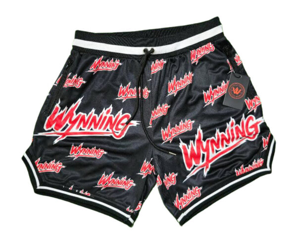 Black and Red Wynning graphic basketball shorts